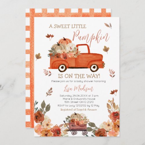 Red Pumpkin Truck Baby Shower Fall leaves Invitation