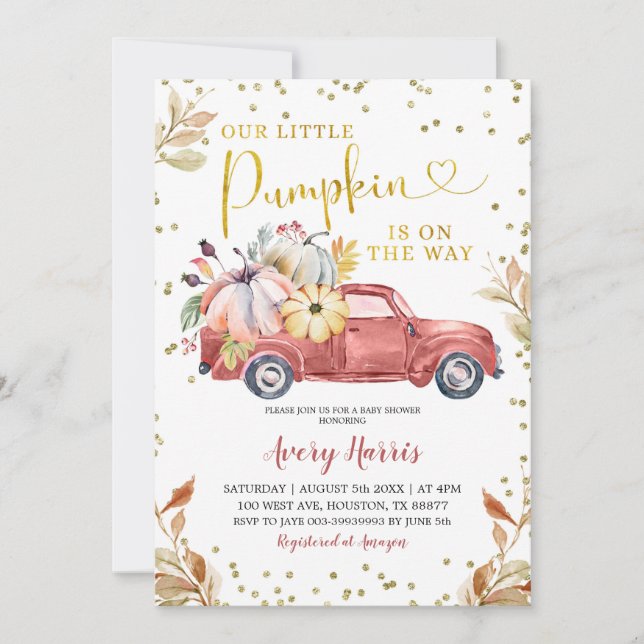 Red Pumpkin Truck Baby Shower Invitation (Front)