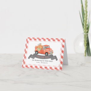 Red Pumpkin Truck Gingham Baby Shower Letterpress Thank You Card