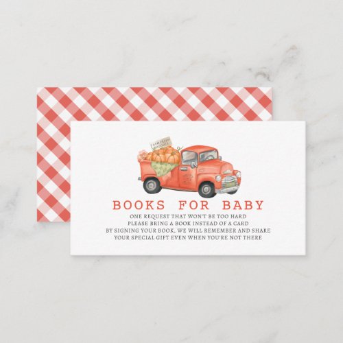 Red Pumpkin Truck Gingham Books for Baby Enclosure Card