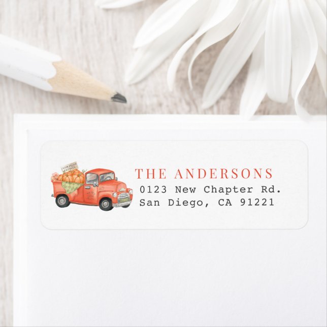 Red Pumpkin Truck Return Address Label (Insitu)