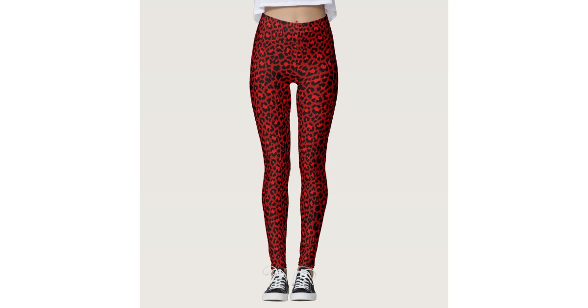 Red Punky Rockabilly Psychobilly Leopard Print Leggings | Zazzle
