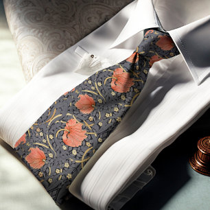 Red Puppies Pimpernel William Morris Dark Pattern Neck Tie