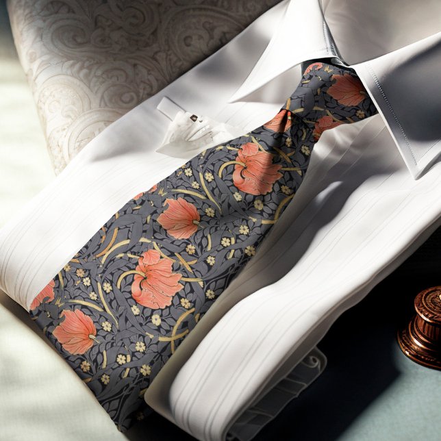 Red Puppies Pimpernel William Morris Dark Pattern Neck Tie (Creator Uploaded)