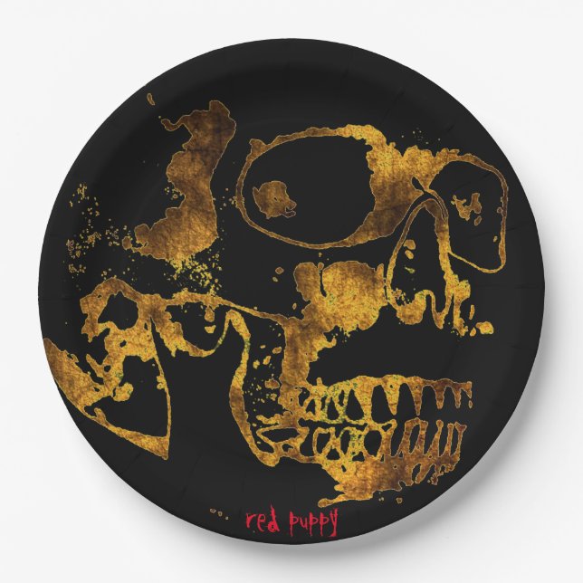 red puppy "Golden Platter" Paper Plates (Front)