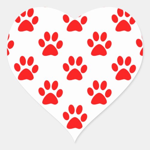 Red puppy paws pattern heart sticker