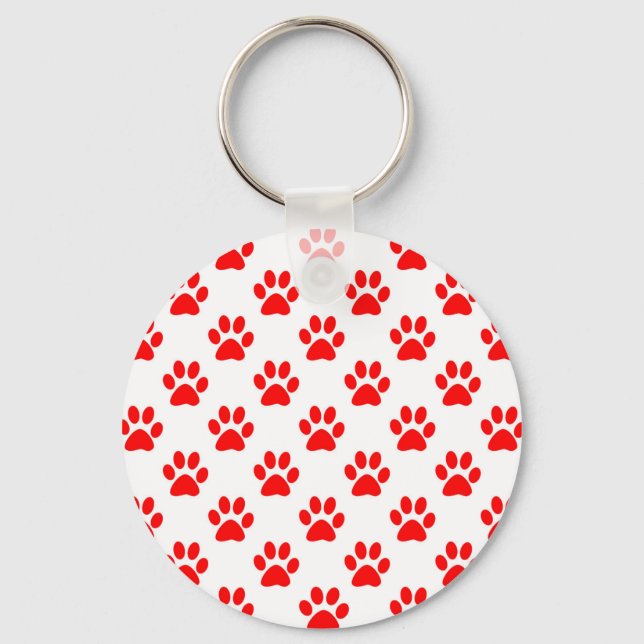 Red puppy paws pattern keychain (Front)