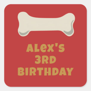 Red Puppy Pawty Birthday Favor Square Sticker