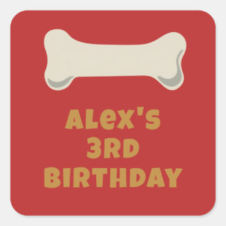 Red Puppy Pawty Birthday Favor Square Sticker