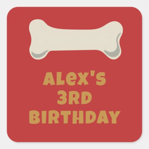 Red Puppy Pawty Birthday Favor Square Sticker