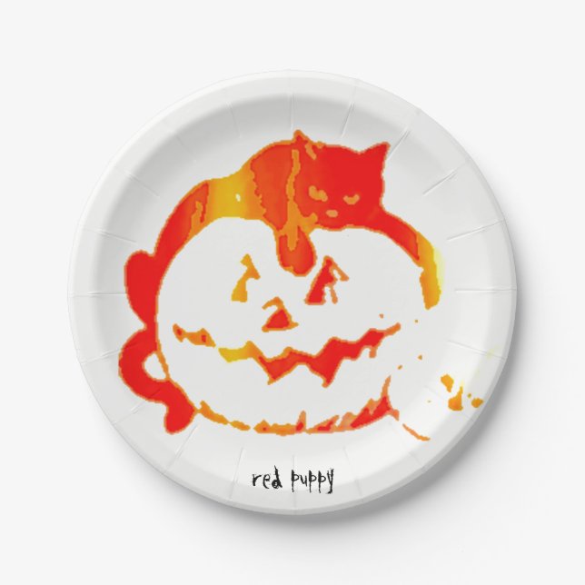 red puppy "Pumpkin Platter" Paper Plates (Front)