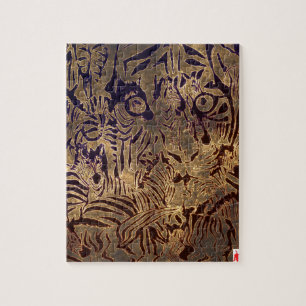 red puppy "Tiger & Zebras Black and Gold" Jigsaw Puzzle