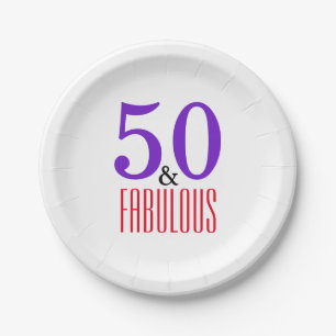 Red Purple 50th Party Paper Plates
