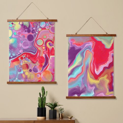 Red Purple and Blue Marble Fluid Art   Hanging Tapestry