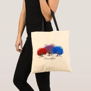 Red Purple and Blue Romantic Heart Leaf Tree Tote Bag