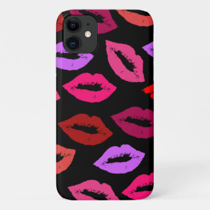 Red, Purple, and Pink Pucker Lip Pattern iPhone 11 Case