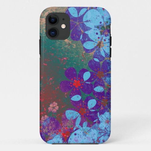 Red purple blue vintage floral pattern iPhone 11 case