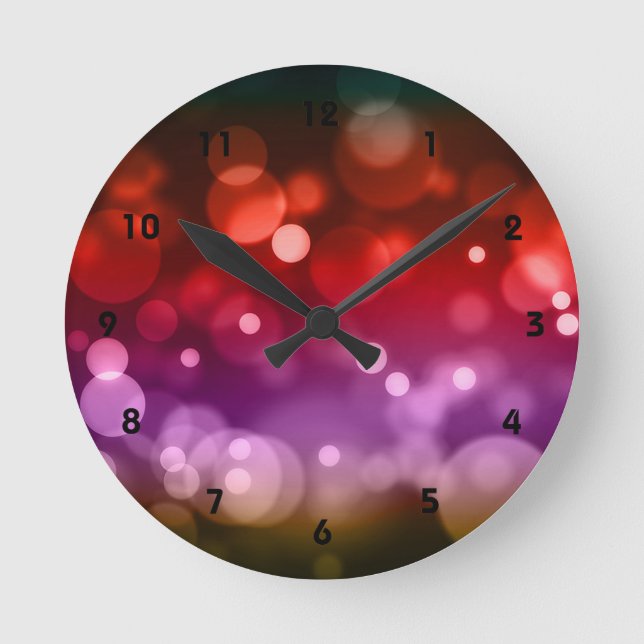Red, Purple & Brown Bokeh Circles Design Round Clock (Front)