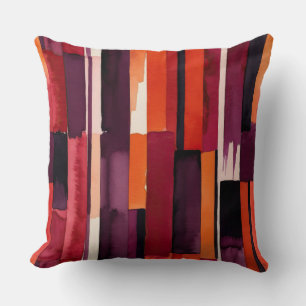 red Purple burgundy abstract stripes Throw Pillow