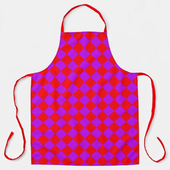 Red Purple Checker Diamond Pattern Apron (Front)