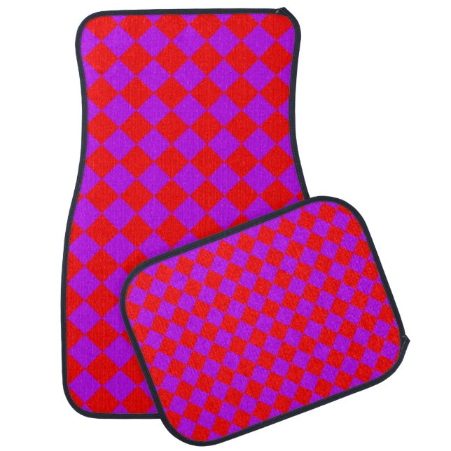 Red Purple Checker Diamond Pattern Car Floor Mat (Set)
