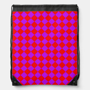 Red Purple Checker Diamond Pattern Drawstring Bag