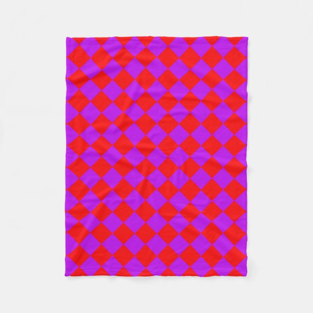 Red Purple Checker Diamond Pattern  Fleece Blanket (Front)