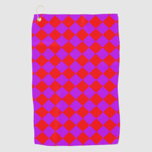 Red Purple Checker Diamond Pattern Golf Towel