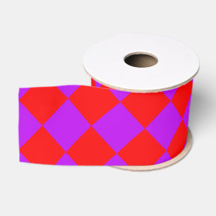 Red Purple Checker Diamond Pattern Grosgrain Ribbon