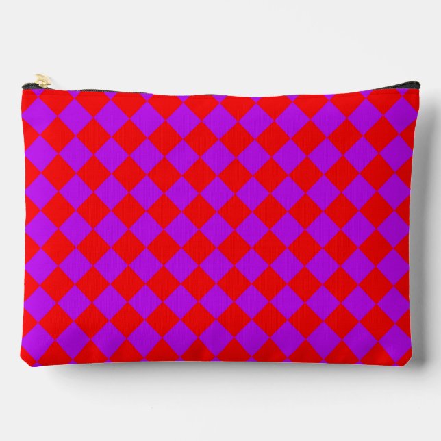 Red Purple Checker Diamond Pattern Large Accessory Pouch (Front)