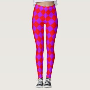 Red Purple Checker Diamond Pattern  Leggings