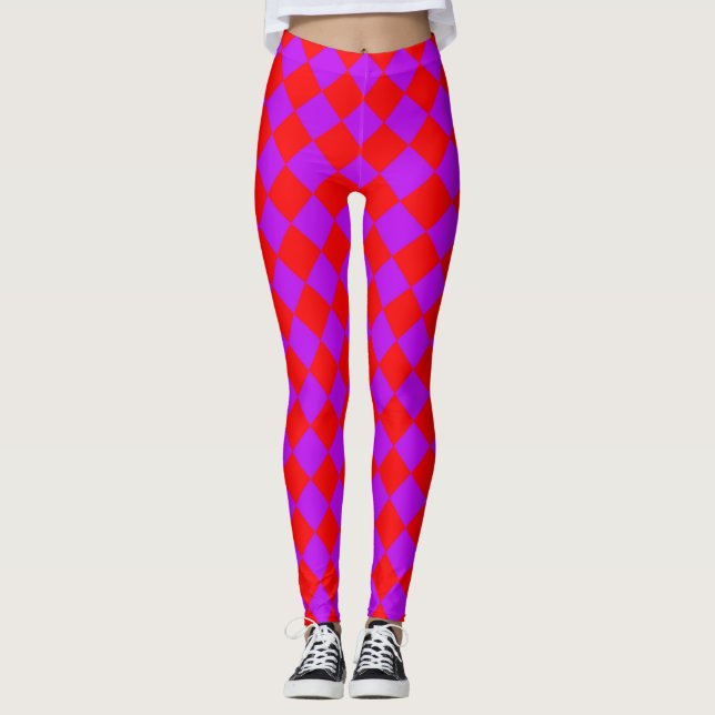 Red Purple Checker Diamond Pattern  Leggings (Front)