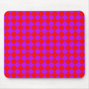 Red Purple Checker Diamond Pattern Mouse Pad