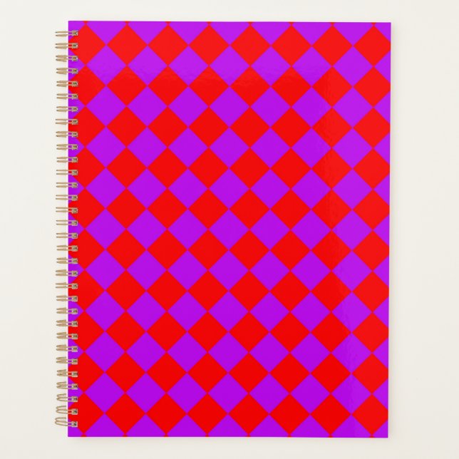 Red Purple Checker Diamond Pattern  Planner (Front)