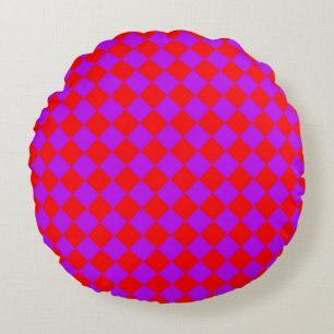 Red Purple Checker Diamond Pattern Round Pillow