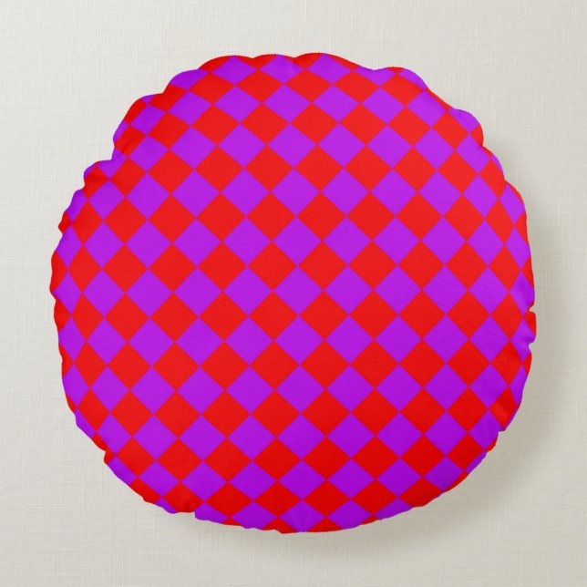 Red Purple Checker Diamond Pattern  Round Pillow (Front)