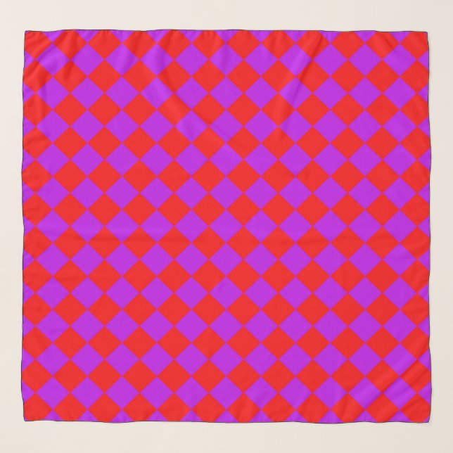 Red Purple Checker Diamond Pattern Scarf (Front)