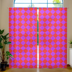 Red Purple Checker Diamond Pattern Sheer Curtains