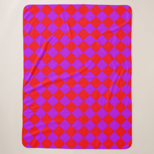 Red Purple Checker Diamond Pattern Sherpa Blanket