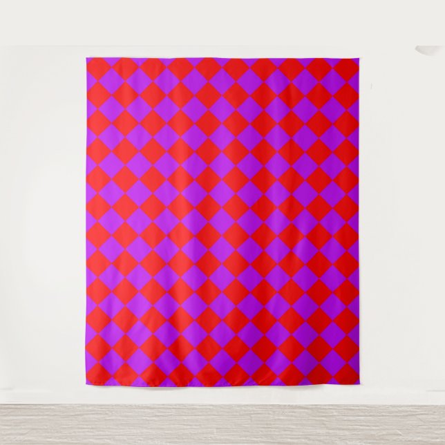 Red Purple Checker Diamond Pattern  Tapestry (Front)