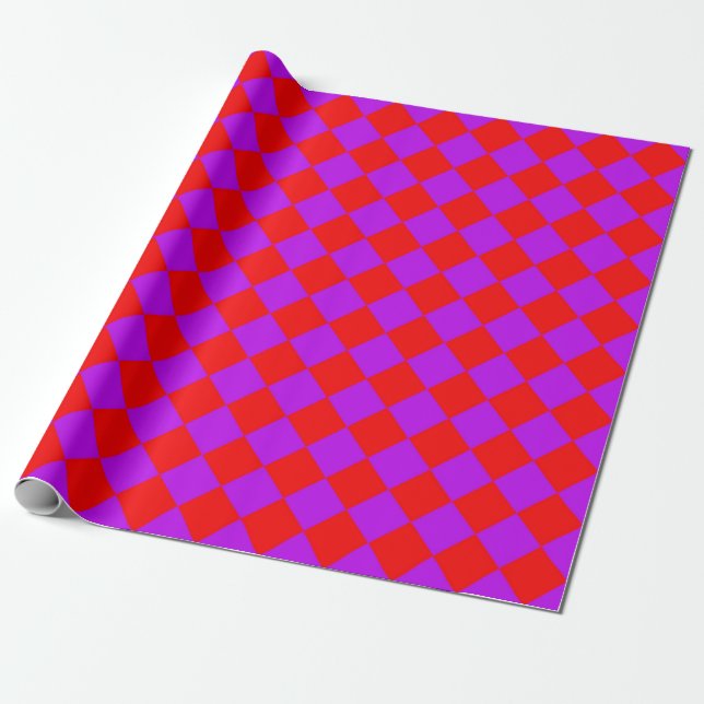 Red Purple Checker Diamond Pattern Wrapping Paper (Unrolled)