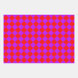 Red Purple Checker Diamond Pattern Wrapping Paper Sheets