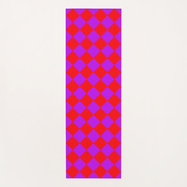 Red Purple Checker Diamond Pattern  Yoga Mat (Front)