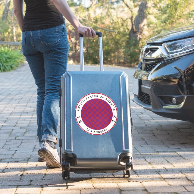 Red & Purple Checkerboard for Vacation Sticker (Suitcase Insitu)