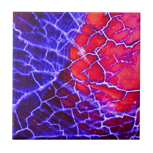 Red & Purple Cracked Quartz Crystal Ceramic Tile (Front)