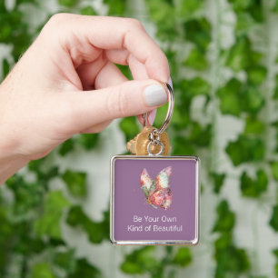 Red Purple Floral Garden Butterfly Keychain