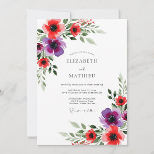 Red Purple Floral Whimsical Wedding Invitation