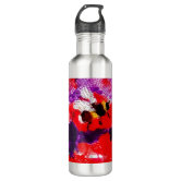 Stainless Steel Water Bottle Red and Purple Flowers