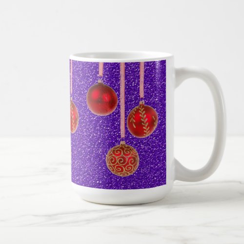 Red Purple Glitter Merry Christmas Baubles Mug