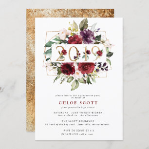 Red Purple Gold Floral 2019 Graduation Party Invitation